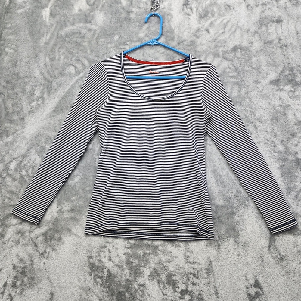 Boden Top Women US 8 Blue White Striped Long Sleeve Scoop Neck Pullover Nautical